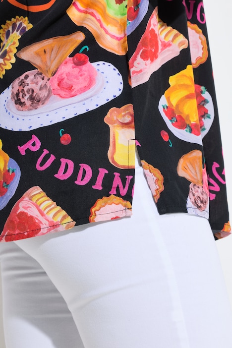 Bluse, A-Linie, Dessert-Muster, Langarm