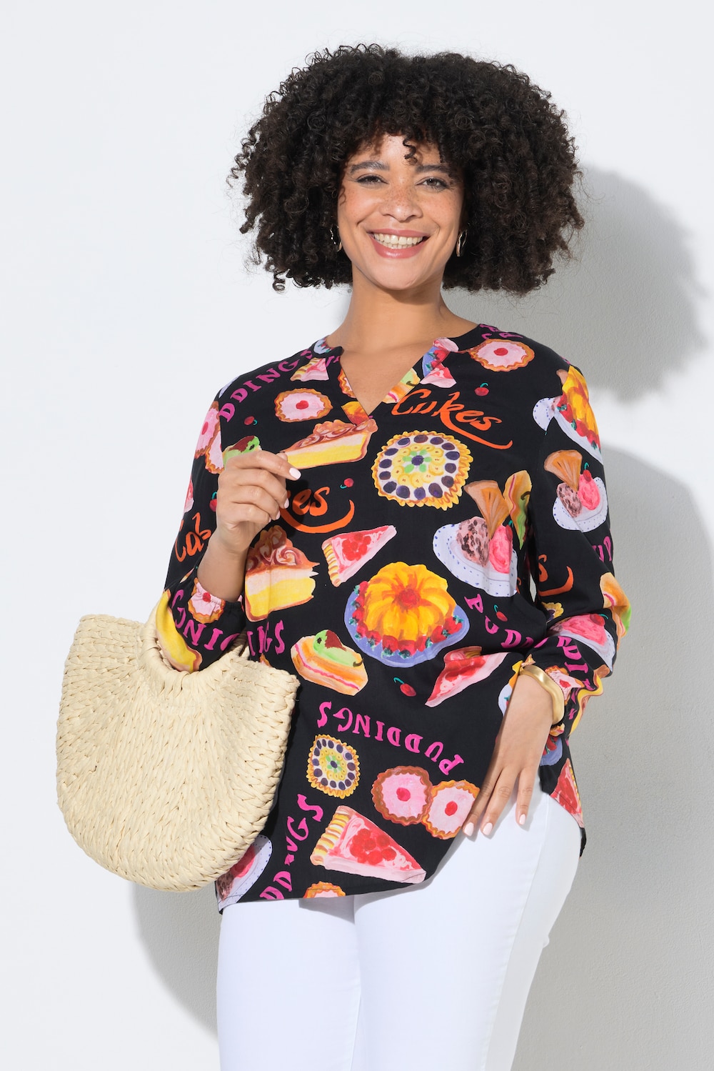 Bluse, A-Linie, Dessert-Muster, Langarm