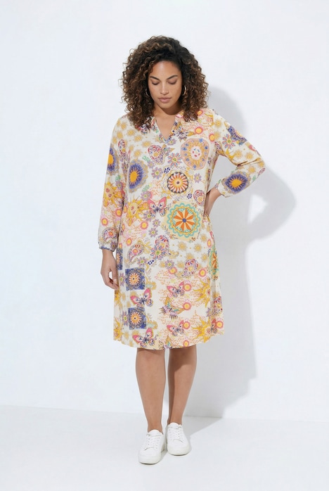 Midikleid, A-Linie, Allover-Muster, Langarm
