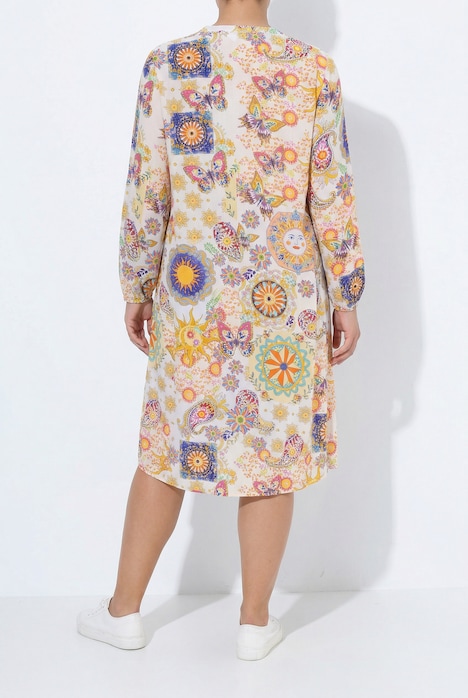 Midikleid, A-Linie, Allover-Muster, Langarm