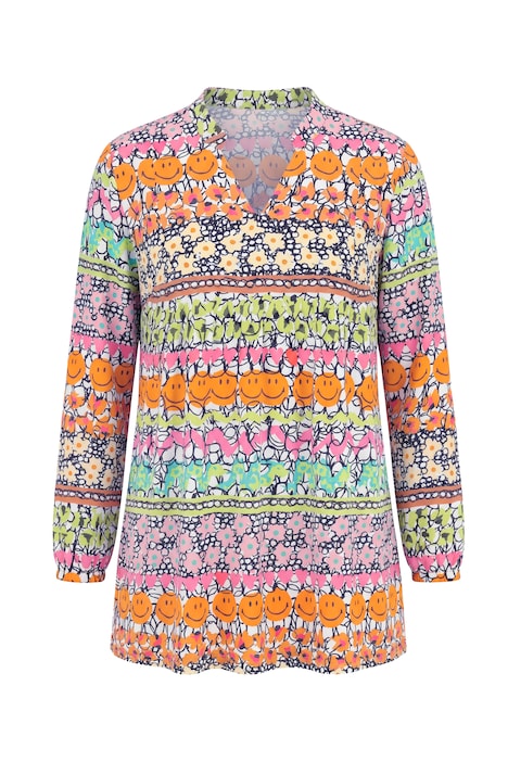 Halenka, áčkový střih, vzor smajlík/květina, dlouhé rukávy