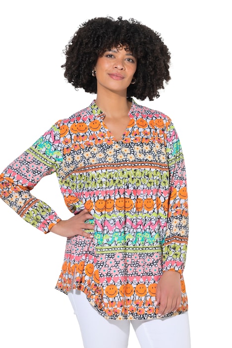 Halenka, áčkový střih, vzor smajlík/květina, dlouhé rukávy