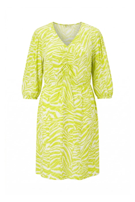 Šaty, áčkový střih, krep, zvířecí motiv, 3/4 balónové rukávy