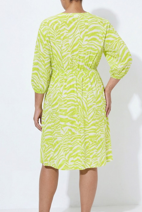 Kleid, A-Linie, Krepp, Animalmuster, 3/4-Ballonärmel