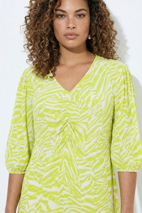 Kleid, A-Linie, Krepp, Animalmuster, 3/4-Ballonärmel