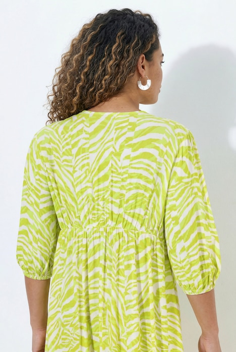 Kleid, A-Linie, Krepp, Animalmuster, 3/4-Ballonärmel