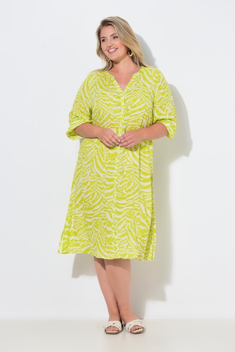 Kleid, A-Linie, Krepp, Animalmuster, 3/4-Ballonärmel