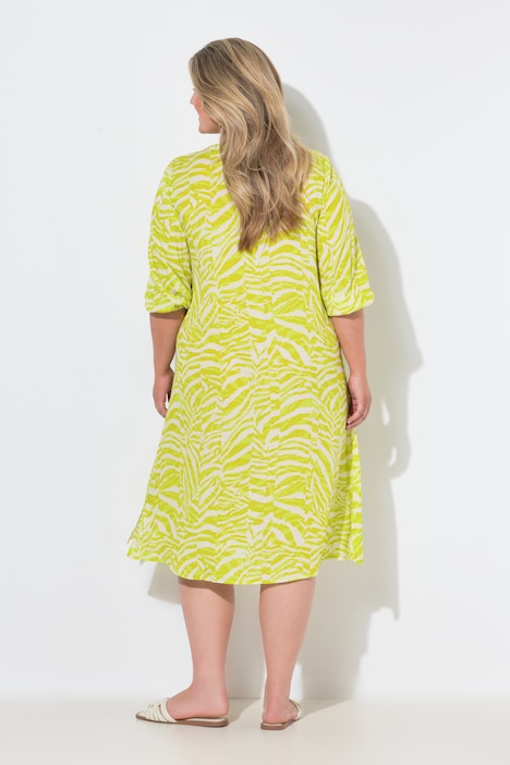 Kleid, A-Linie, Krepp, Animalmuster, 3/4-Ballonärmel