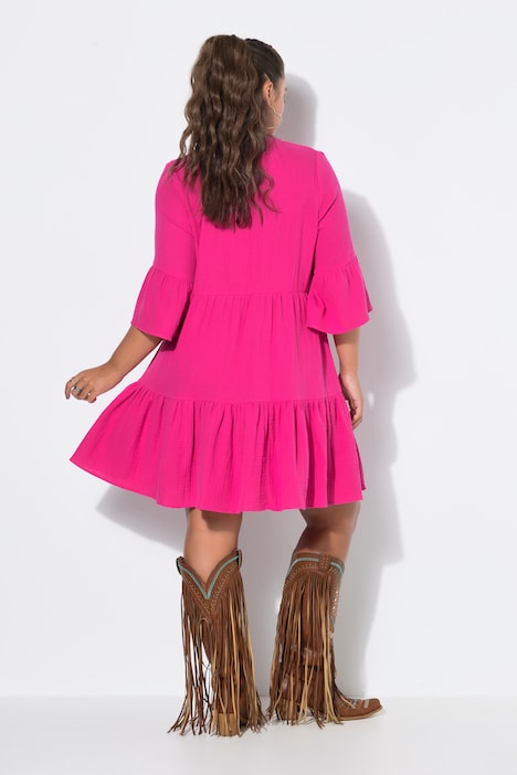 Kleid, kurze A-Line, Musselin, Volants