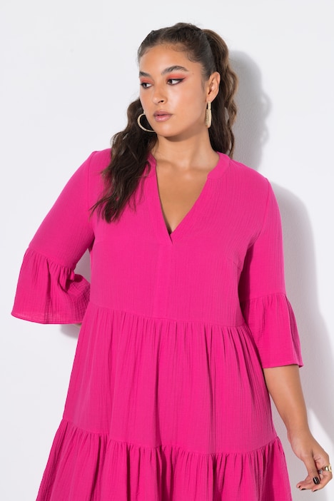 Kleid, kurze A-Line, Musselin, Volants