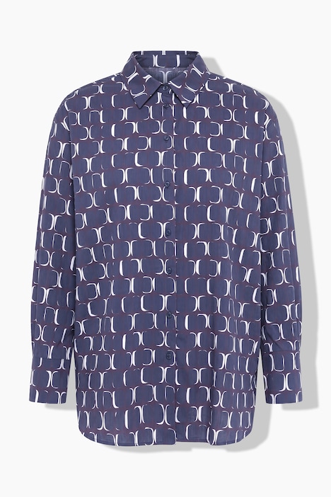 Chemisier imprimé graphique, col chemise et manches longues