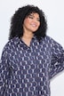 Chemisier imprimé graphique, col chemise et manches longues