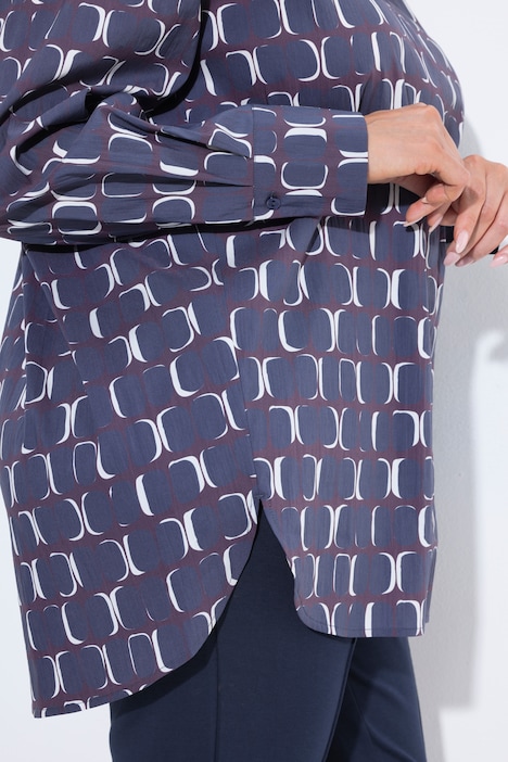Chemisier imprimé graphique, col chemise et manches longues