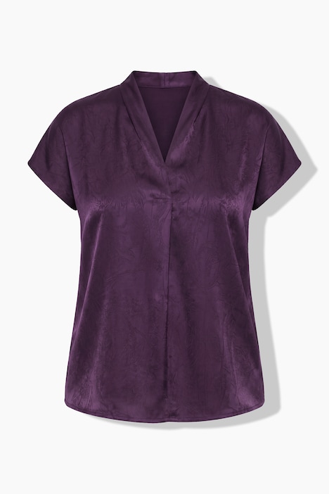 Satinbluse, Ziernaht, Wasserfallausschnitt, Halbarm