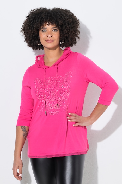 Lång tröja, huva, glitterstenar, djurmönster