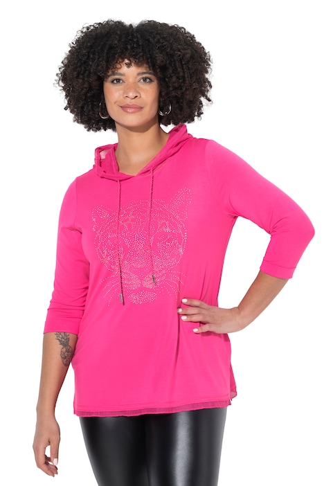 Dlouhé tričko, kapuce, třpytivé kamínky, zvířecí motiv