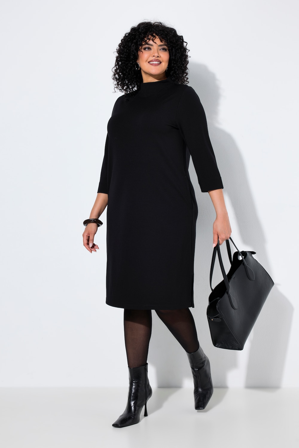 Punto-Kleid, A-Linie, Stehkragen, 3/4-Arm, Taschen