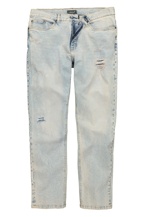 Džíny, denim, zúžený volný střih, efekty opotřebení, 5 kapes, do vel. 72