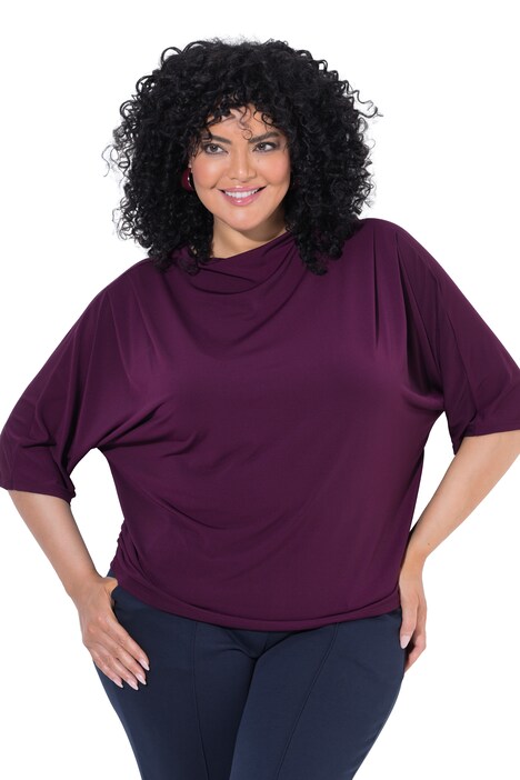 Jersey-Pullover, Zierfalten, Stehkragen, Halbarm