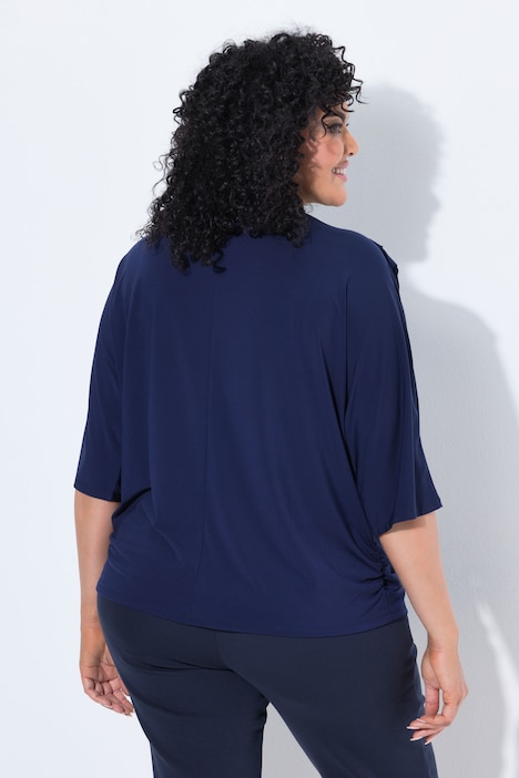 Jersey-Pullover, Zierfalten, Stehkragen, Halbarm