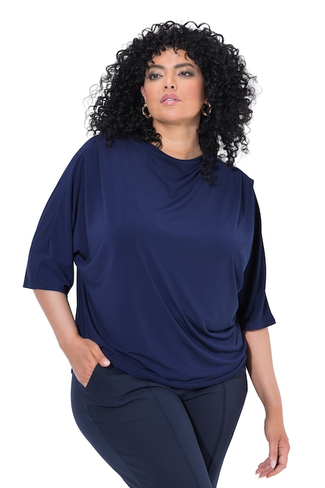 Jersey-Pullover, Zierfalten, Stehkragen, Halbarm