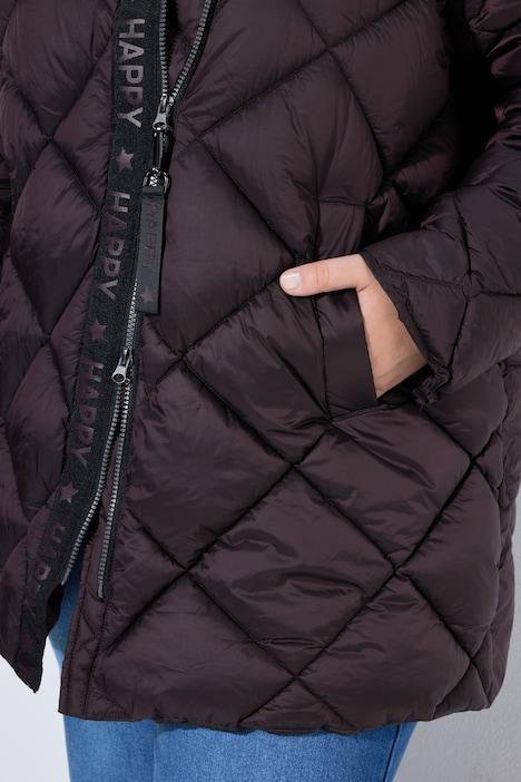 Long-Steppjacke, Komfort Fit, HAPPY Schriftzug