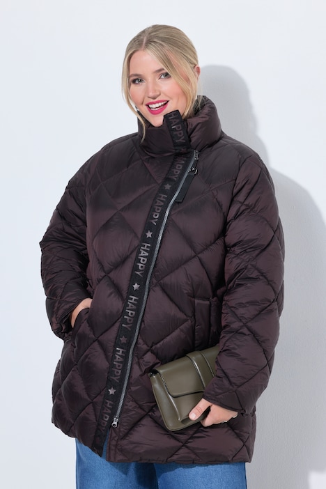 Long-Steppjacke, Komfort Fit, HAPPY Schriftzug