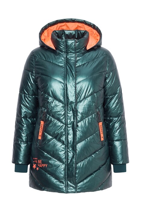 Long-Steppjacke, Komfort Fit, Kapuze, farbiges Futter
