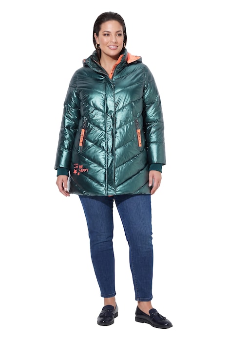 Long-Steppjacke, Komfort Fit, Kapuze, farbiges Futter