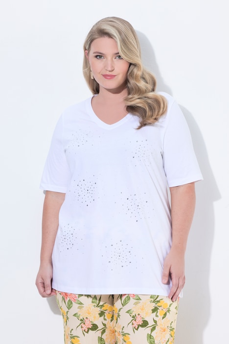 T-shirt, A-lijn, glittersteentjes, korte mouw