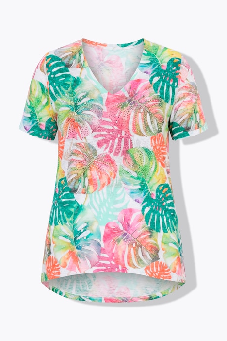 Rainbow Monstera Short Sleeve V-Neck Tee