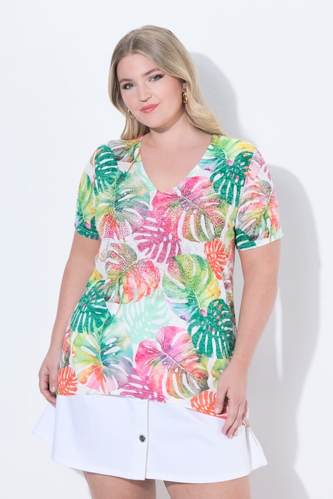 Rainbow Monstera Short Sleeve V-Neck Tee