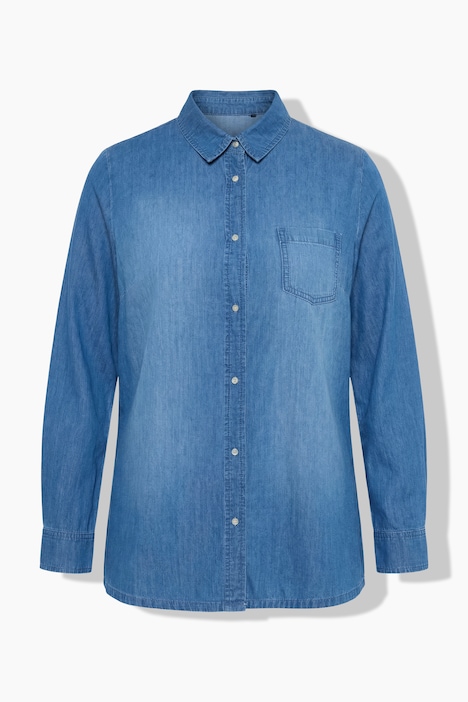 Chemisier en jean, col chemise, manches longues et poche poitrine