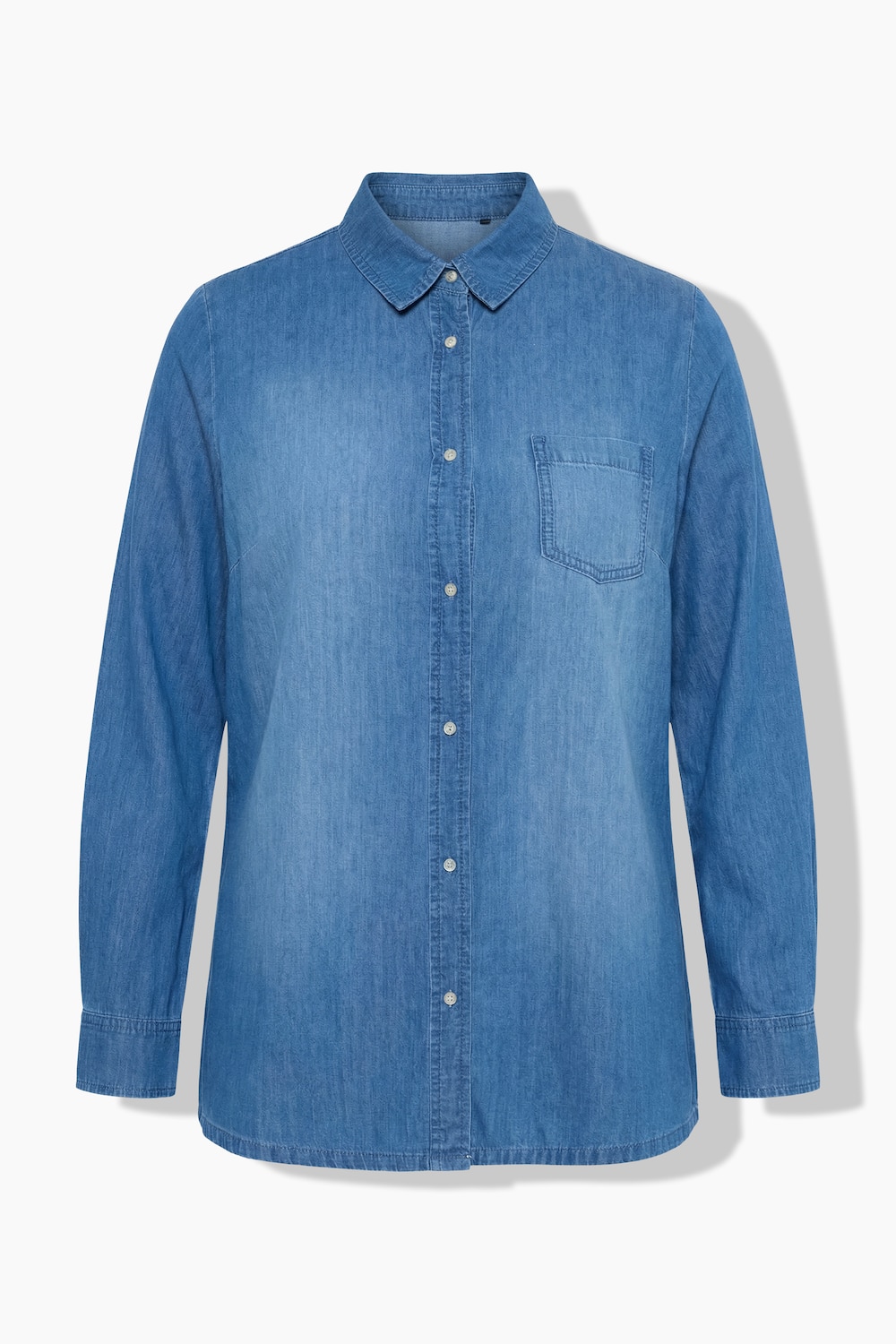 Stora storlekar Jeansblus med skjortkrage, Dam, blå, storlek: 62/64, Bomull, Ulla Popken