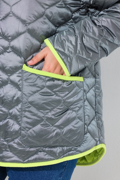 Veste matelassée, bordures en velours côtelé, capuche