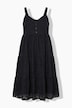 Midi-Trägerkleid, A-Linie, Lochstickerei, Volants