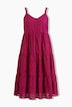 Midi-Trägerkleid, A-Linie, Lochstickerei, Volants