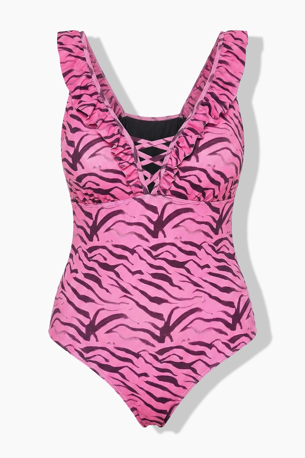 Stora storlekar Baddräkt i zebramönster med mjuka kupor, Dam, rosa, storlek: 48, Polyester/Syntetfibrer/Elastan, Studio Untold