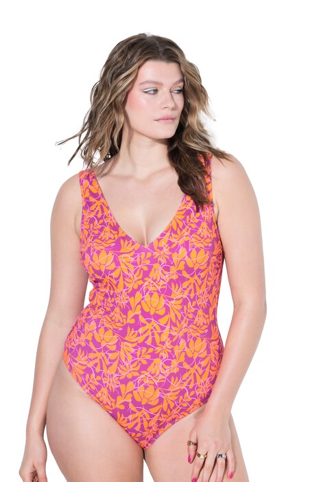 Plavky, neonové květy, měkké košíčky, výstřih do V