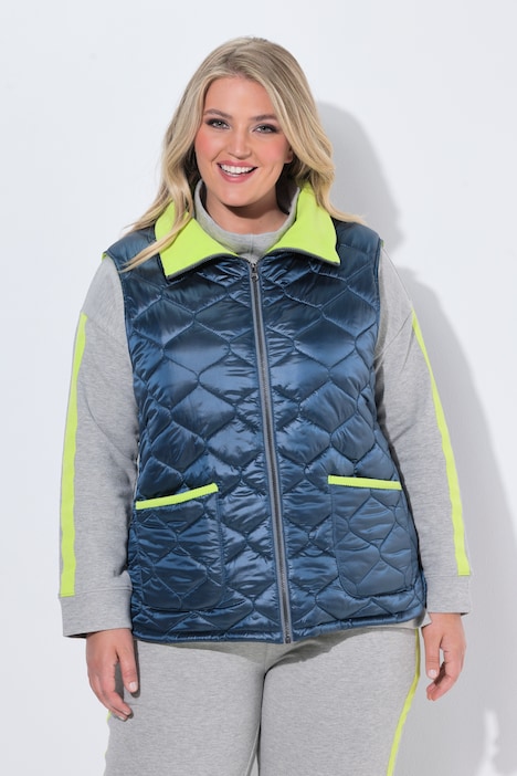 Steppweste, Cord-Einfassungen, Hemdkragen, Zipper