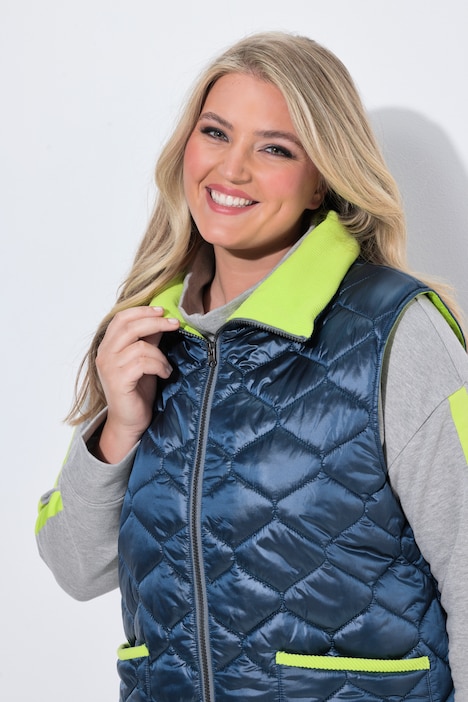 Steppweste, Cord-Einfassungen, Hemdkragen, Zipper