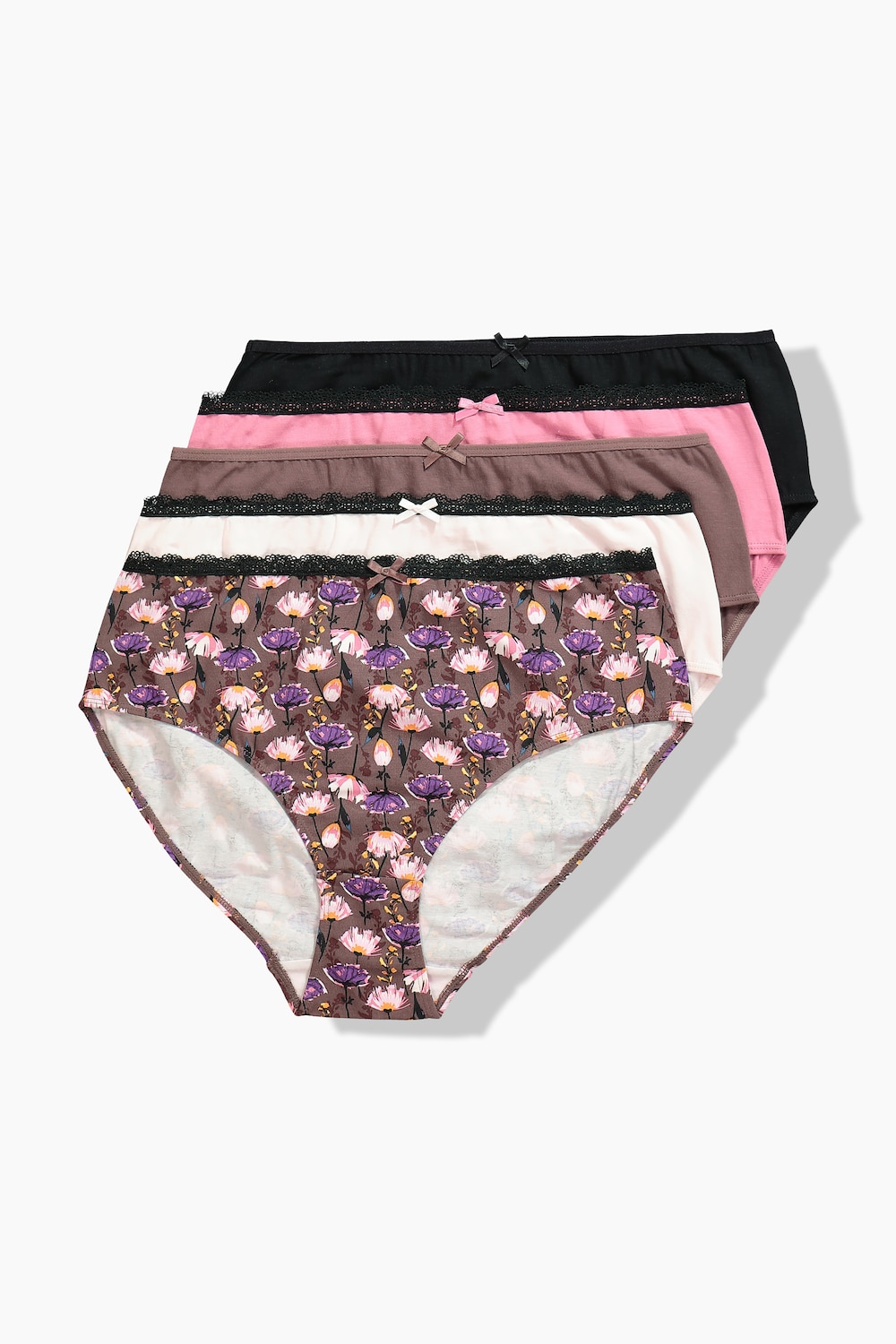 Midislips, 5er-Pack, Blumen/einfarbig, Spitze