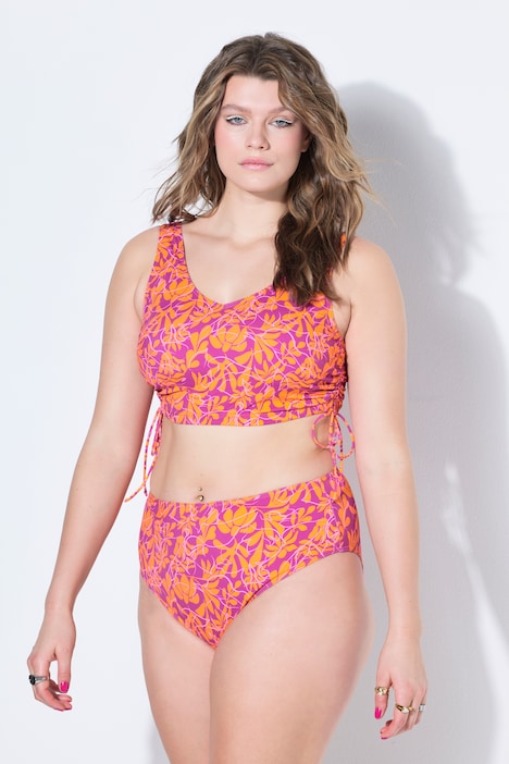 Bikini-Top, Softcups, Neon Flowers, seitliche Raffung