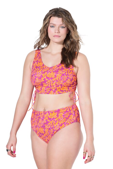 Horní díl bikin, měkké košíčky, neonové květy, boční řasení