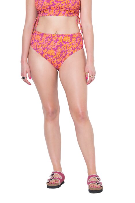 Spodní díl bikin, neonové květiny, vysoký pas, tvarující