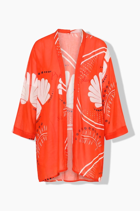 Kimono, estampado allover, chaqueta abierta, manga 3/4