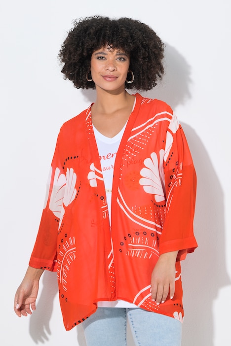 Kimono, estampado allover, chaqueta abierta, manga 3/4