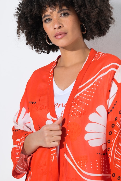Kimono, estampado allover, chaqueta abierta, manga 3/4
