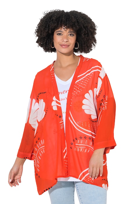 Kimono, celoplošný potisk, otevřený design, 3/4 rukávy