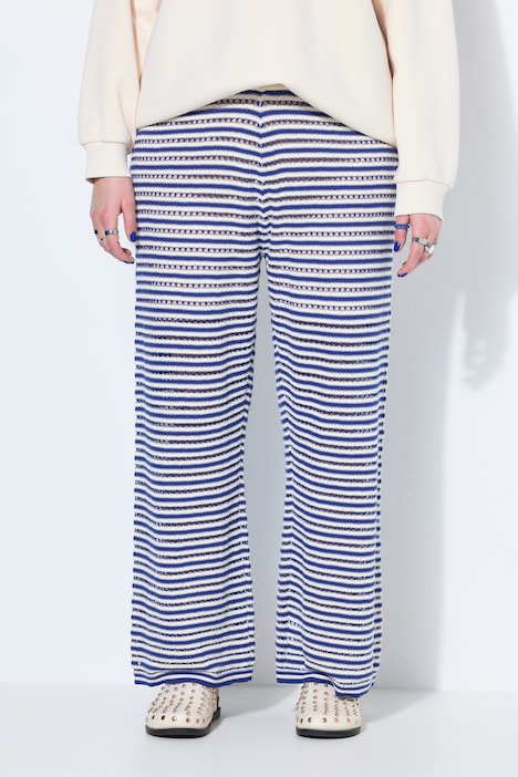 Hose, Wide Legs, Ringel und Struktur, Elastikbund